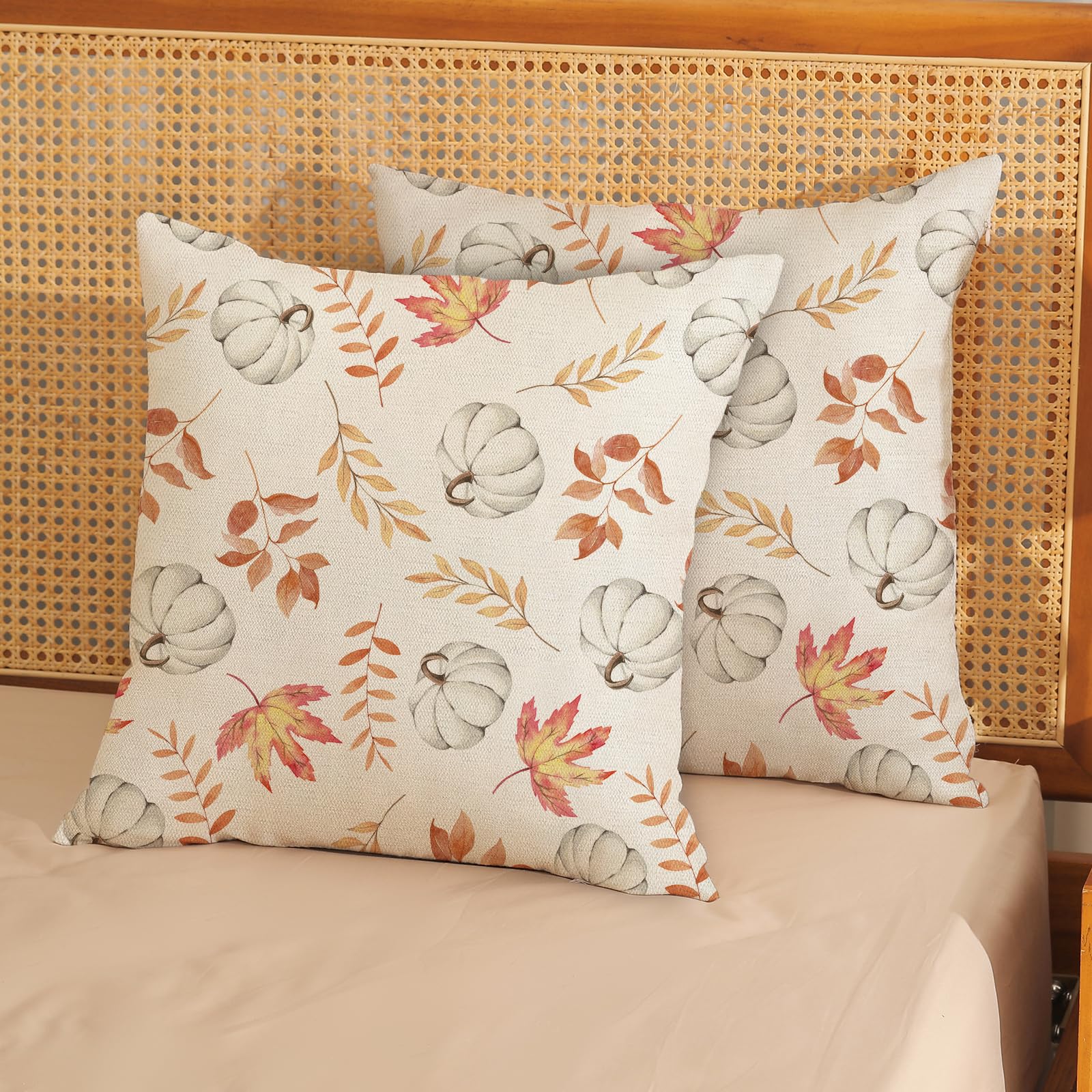 Fall Pillow Covers 24X24 Set Of 2 Pumpkin And Maple Leaf Fall Decor Pillowcase Linen Autumn Thanksgiving Decorative Outdoor Thro