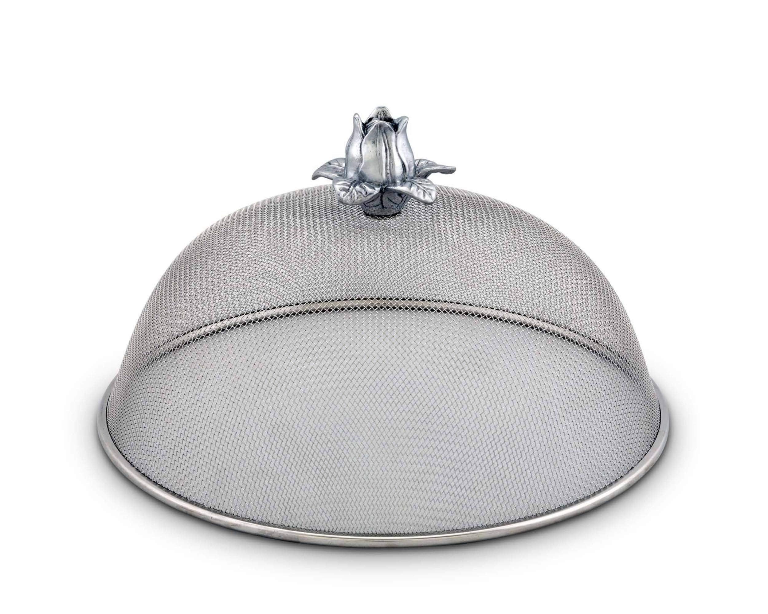 Arthur Court Stainless Steel Mesh Picnic Food Cover Protectors For Bugs, Parties Picnics, BBQs/Cast Aluminum Magnolia Flower Kno