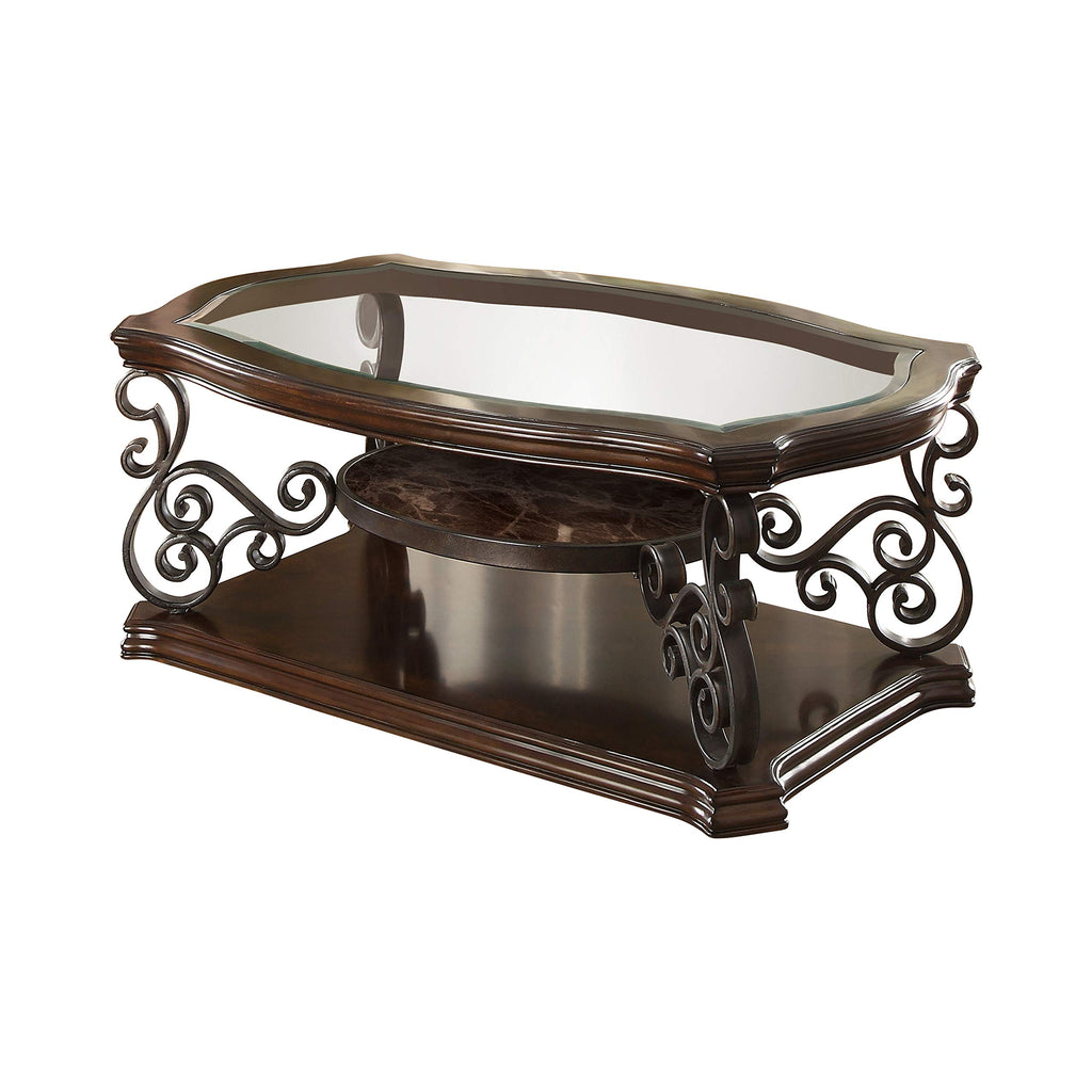 Coaster Home Furnishings Coffee Table with Tempered Glass Top Deep Merlot, 32"" d x 52"" w x 20"" h (CO-702448)