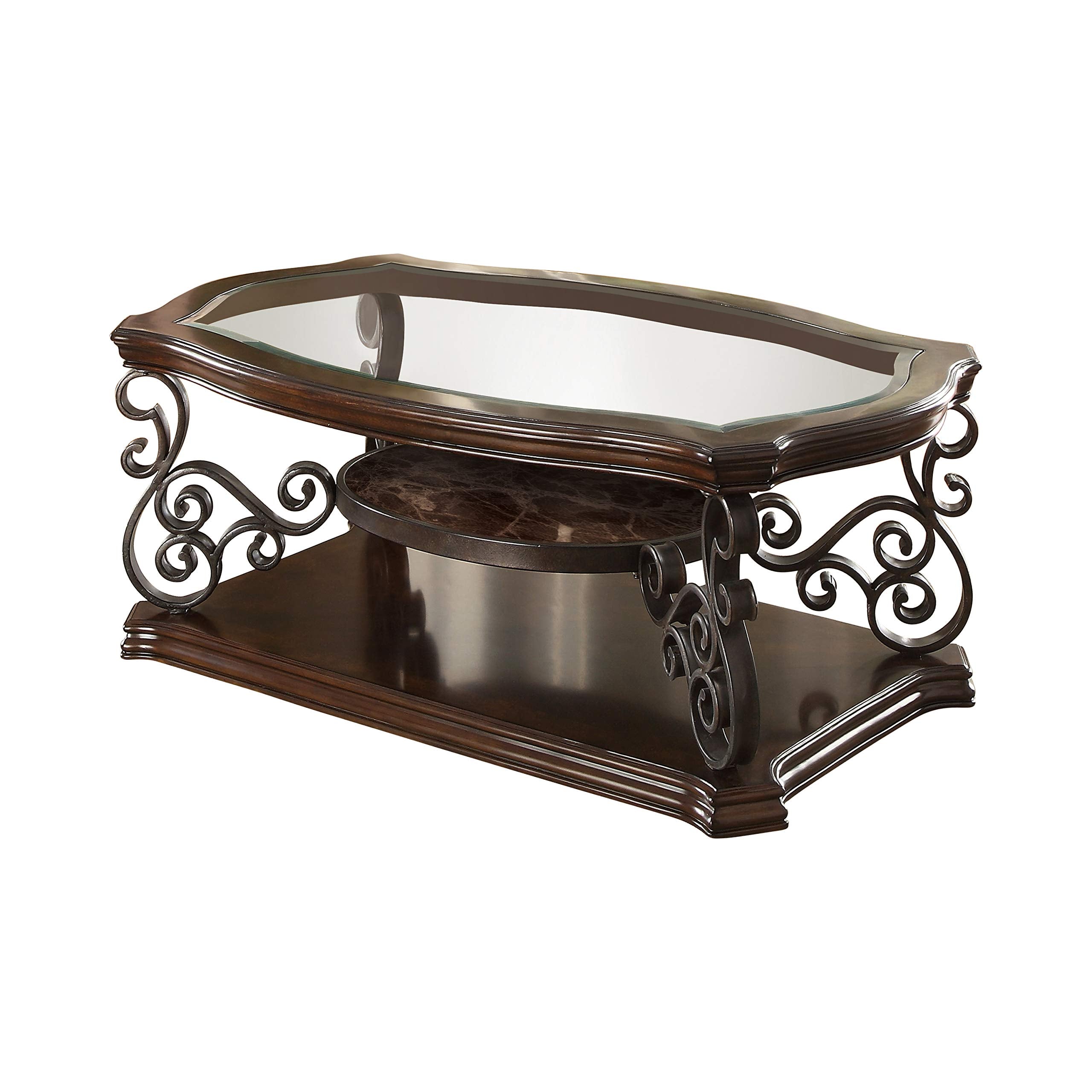 Coaster Home Furnishings Coffee Table with Tempered Glass Top Deep Merlot, 32"" d x 52"" w x 20"" h (CO-702448)