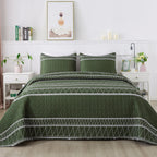 Andency Green Quilt Set King (106X96 Inch), 3 Pieces(1 Striped Triangle Printed Quilt And 2 Pillowcases), Bohemian Summer Lightw