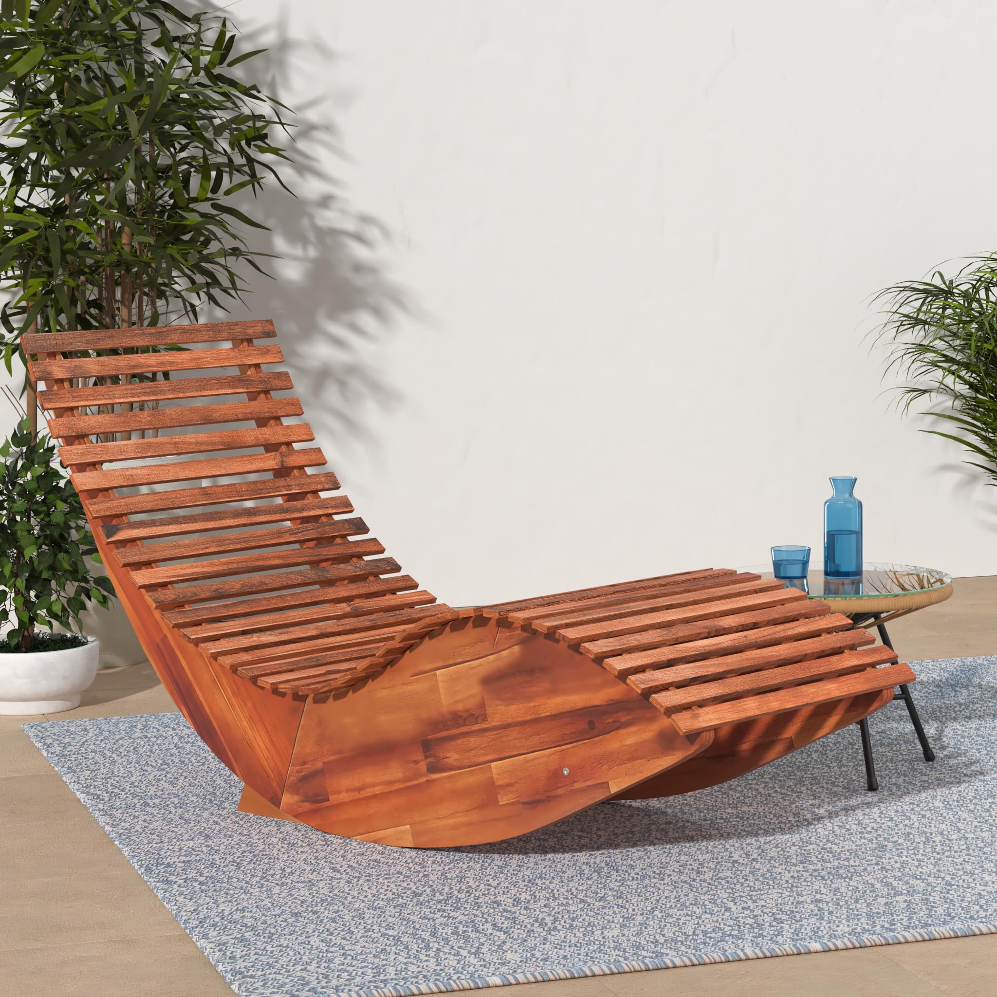 vidaXL Rocking Chair 2 Pcs, Chaise Lounge Outdoor Daybed, Patio Rocking Sun Lounger Chair for Sunbathing, Retro Style, Solid Wood Acacia