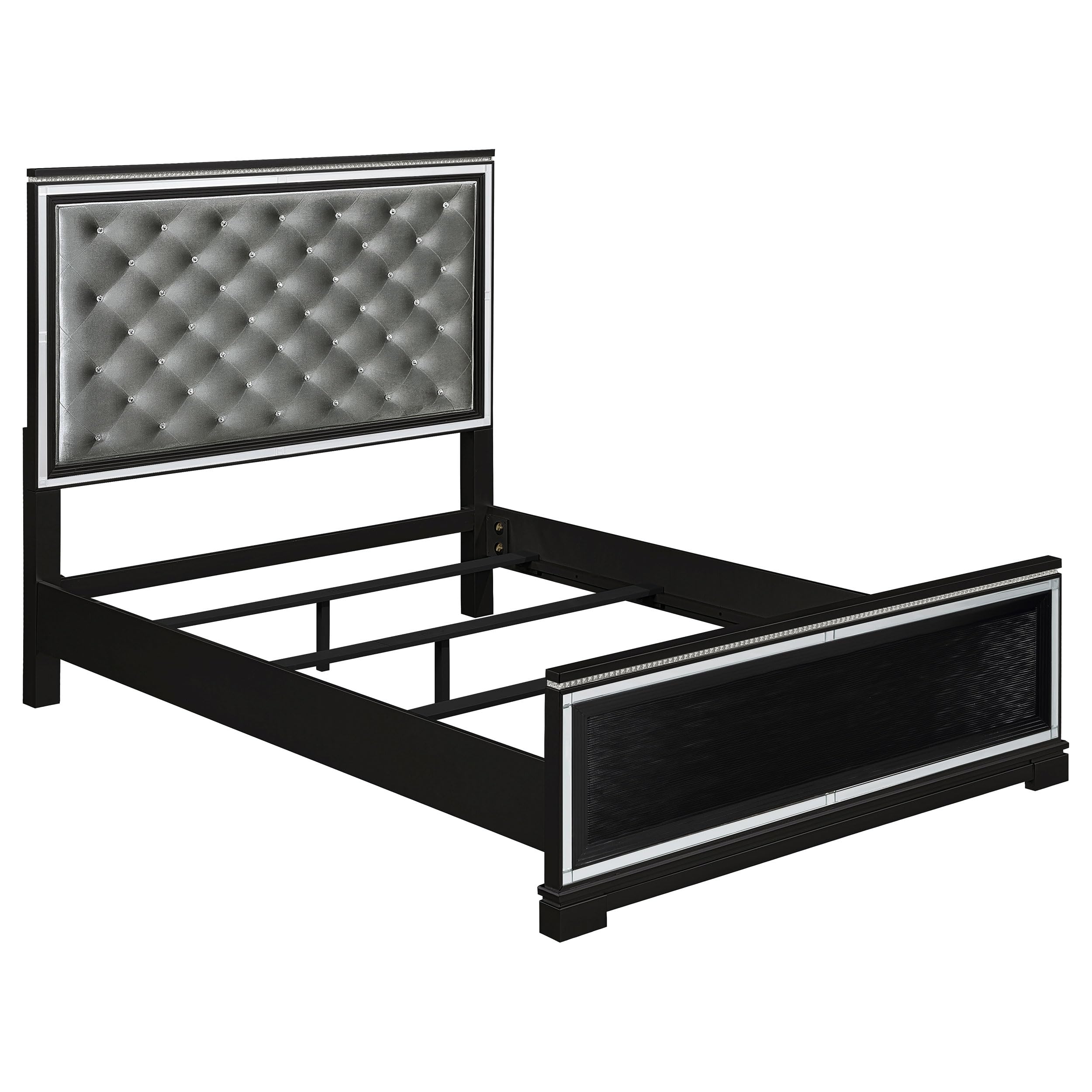 Coaster Home Furnishings Cappola Modern Classic 4-Piece Bedroom Set Velvet Upholstered Eastern King Size Panel Bed Frame 62-Inch Headboard Black 223361Ke-S4