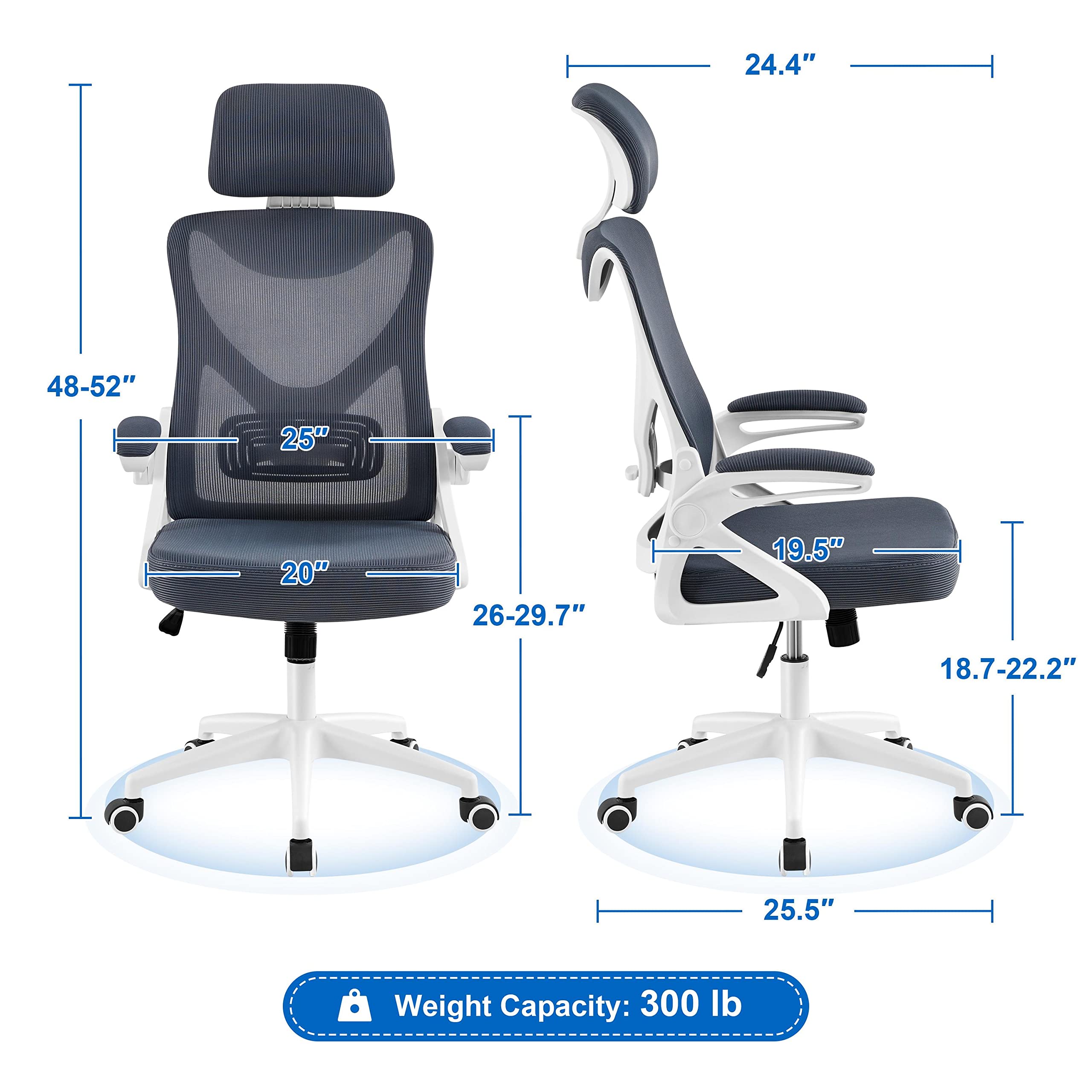 Yaheetech Ergonomic Mesh Office Chair, High Back Desk Chair With With Flip-Up Armrests, Adjustable Padded Headrest Computer Chair With Lumbar Support For Home Oiffce Game Room, White/Gray