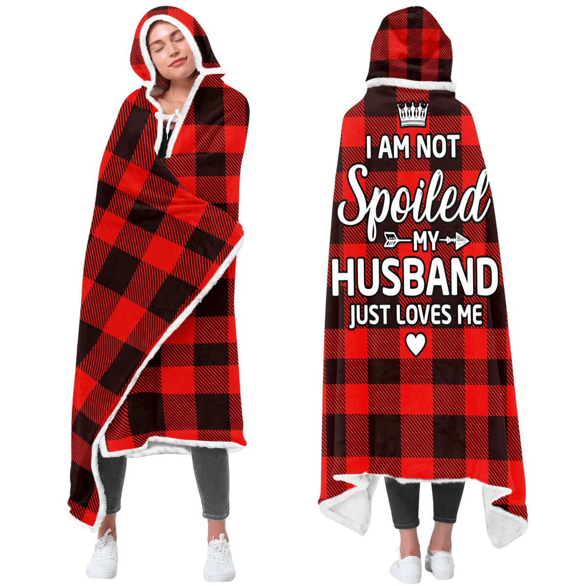 Piezaprint Gifts For Wife Wearable Blanket Hoodie Sherpa Fleece Blanket Mothers Presents Gifts Buffalo Plaid (Red)