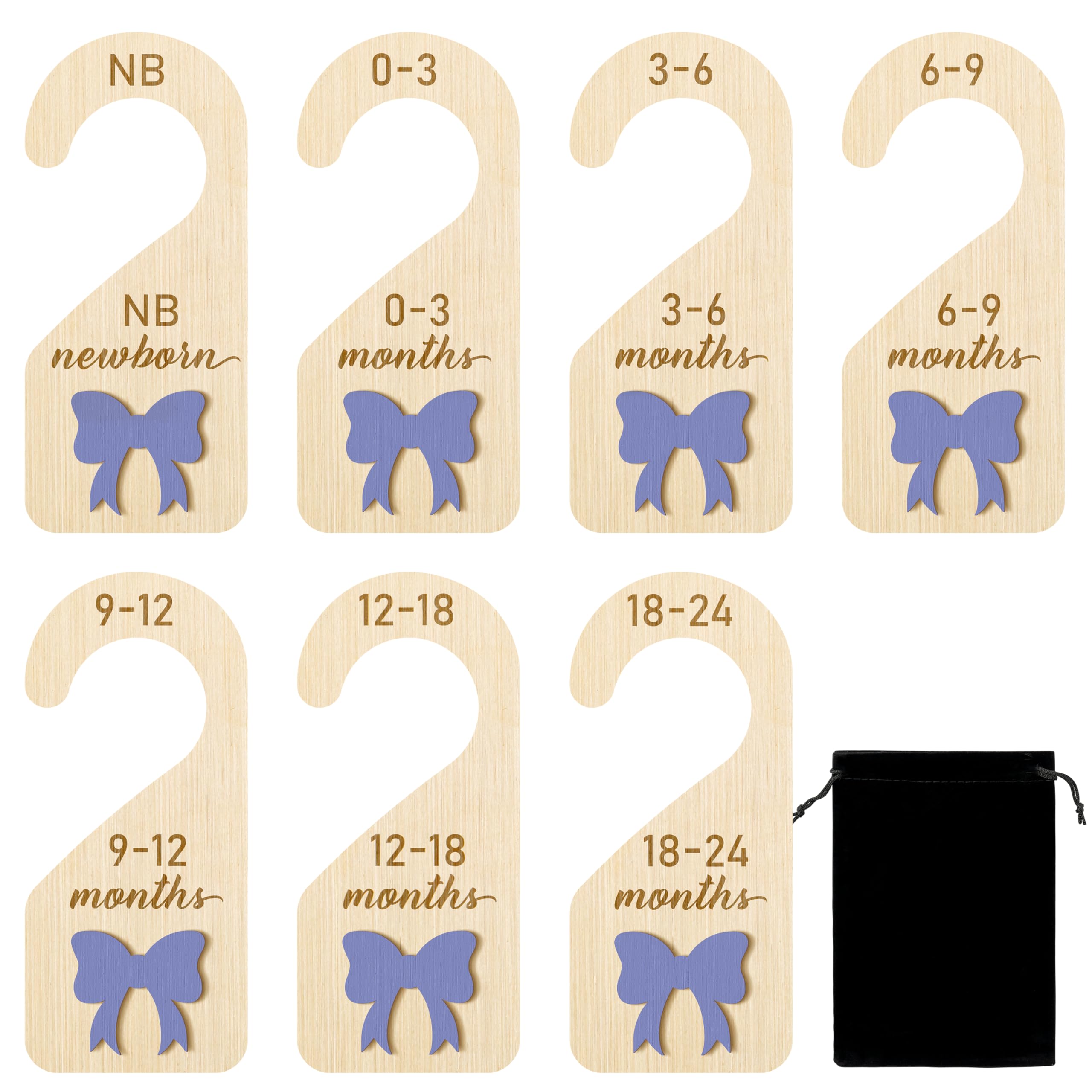 R Horse Wooden Baby Closet Dividers - 8Pcs Double-Sided 3D Purple Bow Baby Closet Organizer Newborn Clothes Size Hanger Dividers