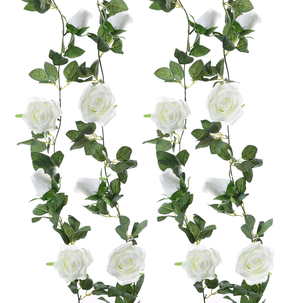 Felice Arts 2 Pcs Fake Rose Vine 13 FT Artificial Garland with Cream Rose Flowers for Bedroom Wedding Arch Table Arrangement Gar
