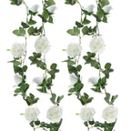 Felice Arts 2 Pcs Fake Rose Vine 13 FT Artificial Garland with Cream Rose Flowers for Bedroom Wedding Arch Table Arrangement Gar