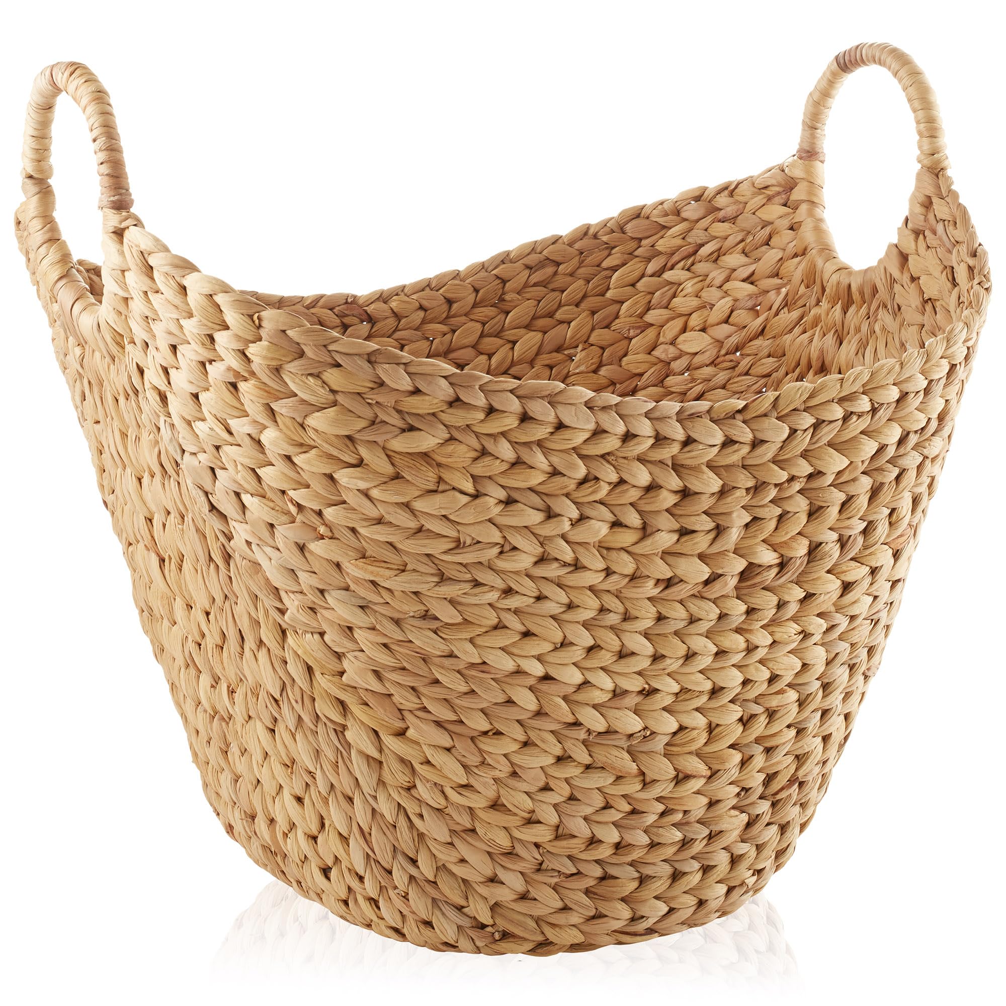 Casafield Large Laundry Boat Basket with Handles - Natural, Woven Water Hyacinth Multipurpose Storage Organizer for Throw Blanke