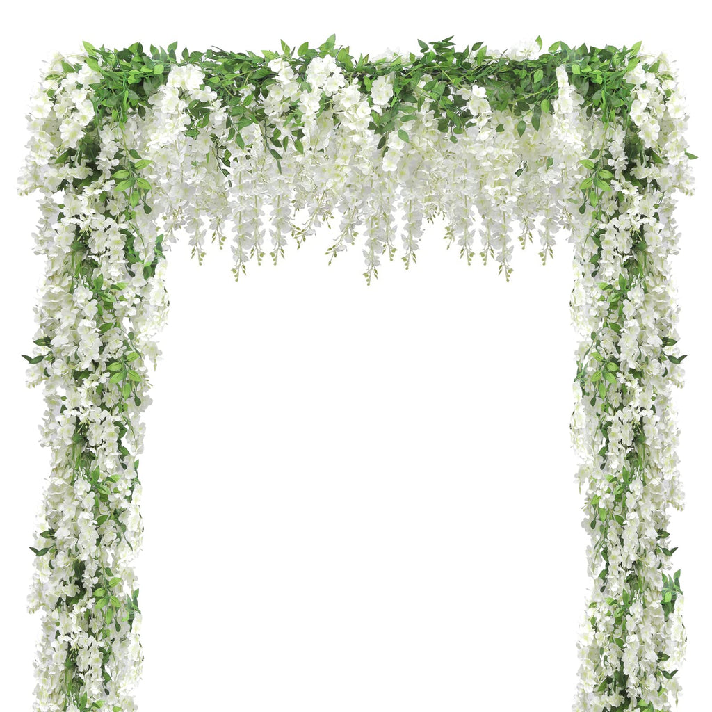 Findosom Wisteria Artificial Flowers Garland, 10Pcs Total 72FT White Wisteria Hanging Flowers, Flower Garland Decorations for Ho