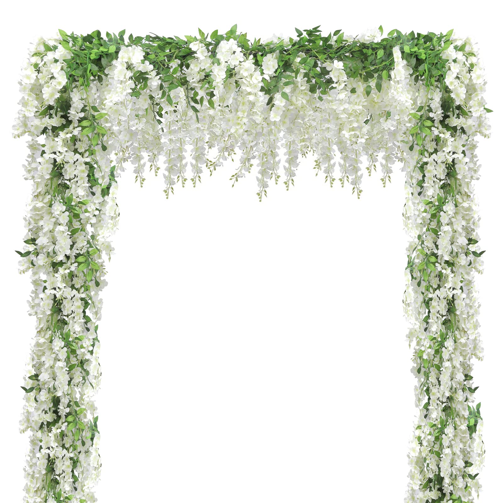 Findosom Wisteria Artificial Flowers Garland, 10Pcs Total 72FT White Wisteria Hanging Flowers, Flower Garland Decorations for Ho
