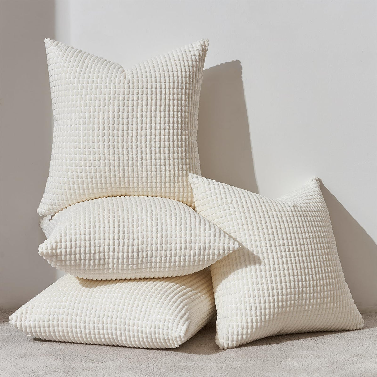 Topfinel 4 Packs Cream White Decorative Throw Pillow Covers 16X16 Inch For Living Room Couch Bed Sofa, Boho Western Farmhouse Ho