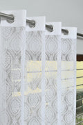 Fabrilia Polyester Sheer Net Damask Design Semi Transparent Eyelet Door Curtains 7 feet Long Set of 2 White