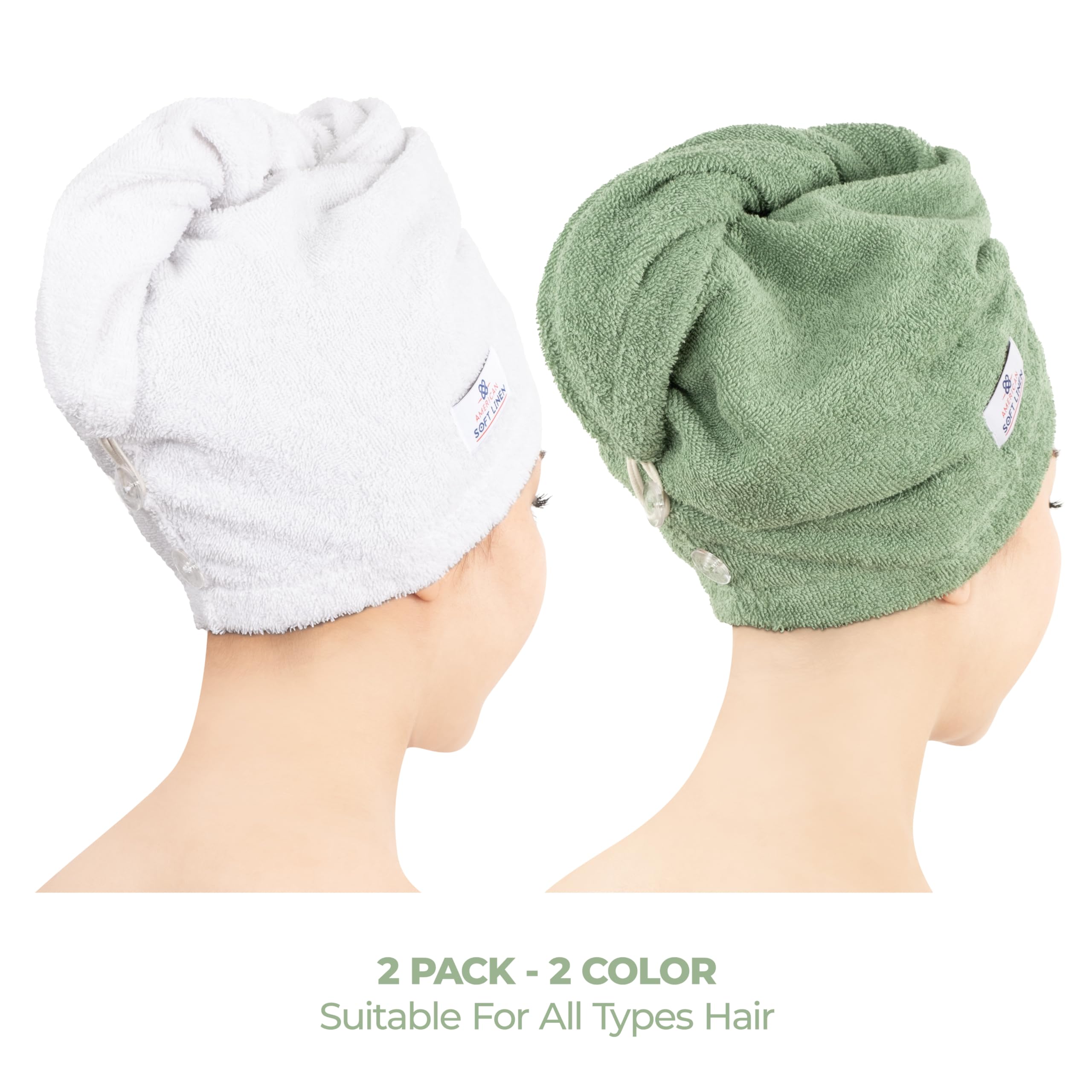 American Soft Linen 100% Cotton Hair Towels For Women, Head Towel Cap, Cotton Hair Turban Towel Wrap For Hair, Soft And Absorben