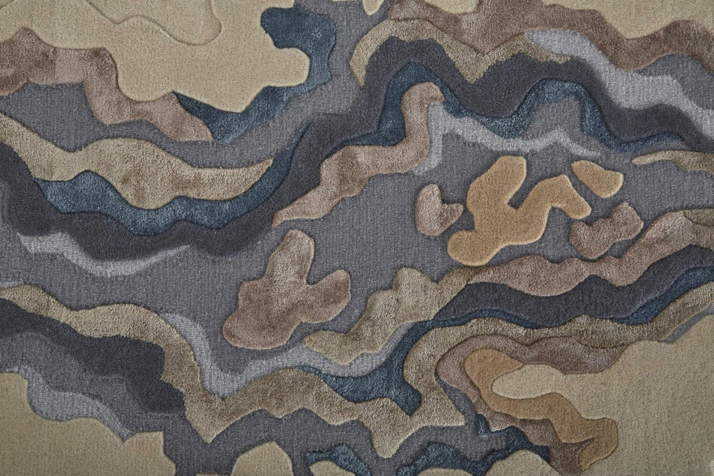 HomeRoots 514866 10 x 14 ft. Tan Brown & Blue Wool Abstract Hand Tufted Handmade Rectangle Area Rug