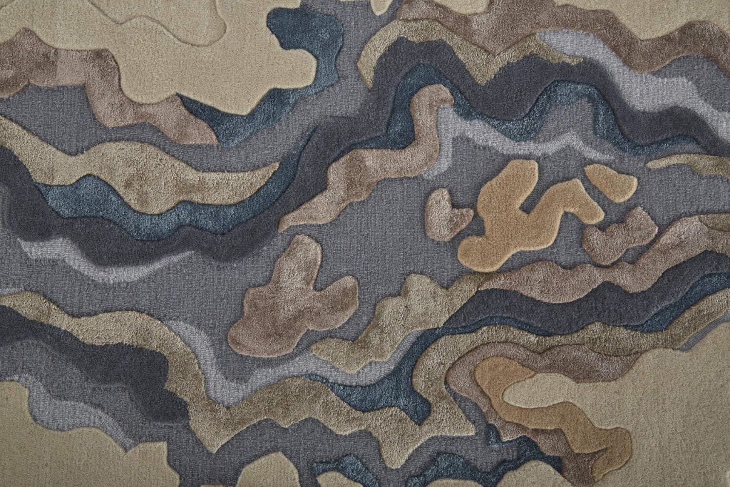 HomeRoots 514866 10 x 14 ft. Tan Brown & Blue Wool Abstract Hand Tufted Handmade Rectangle Area Rug