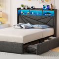 Driftalia King Size Bed Frame with 4 Storage Drawers, Upholstered King Bed Frame with Charging Station and LED Lights Headboard,