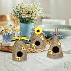 Bee Hive Decor,3 Pack Bumble Bee Rustic Decor Hive,Natural Bee House, Bumble Bee Theme Party Decor Spring Summer Rustic Farmhous