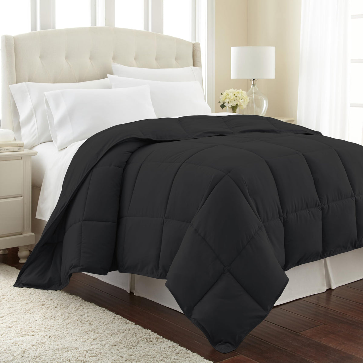 Southshore Fine Living, Inc. Vilano Springs Premium Quality Over-Sized All-Season Down-Alternative Comforter, Black, Full/Queen