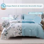 Mildly 100% Long-Staple Cotton Duvet Cover Set Baby Blue Teal Gradient Leaf Pattern Printed Comforter Cover 3Pcs, Ultra Soft & B