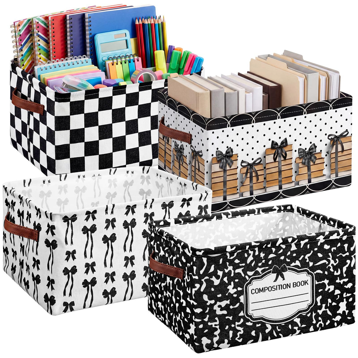 Boao 4 Pcs Black and White Classroom Storage Baskets for Back to School