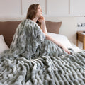 Oversized Ruched Faux Fur Blanket - 60X80-Inch Extra Soft, Dual-Sided Flannel & Faux Fur Throw | Luxury Couch & Bed Blanket, Gre