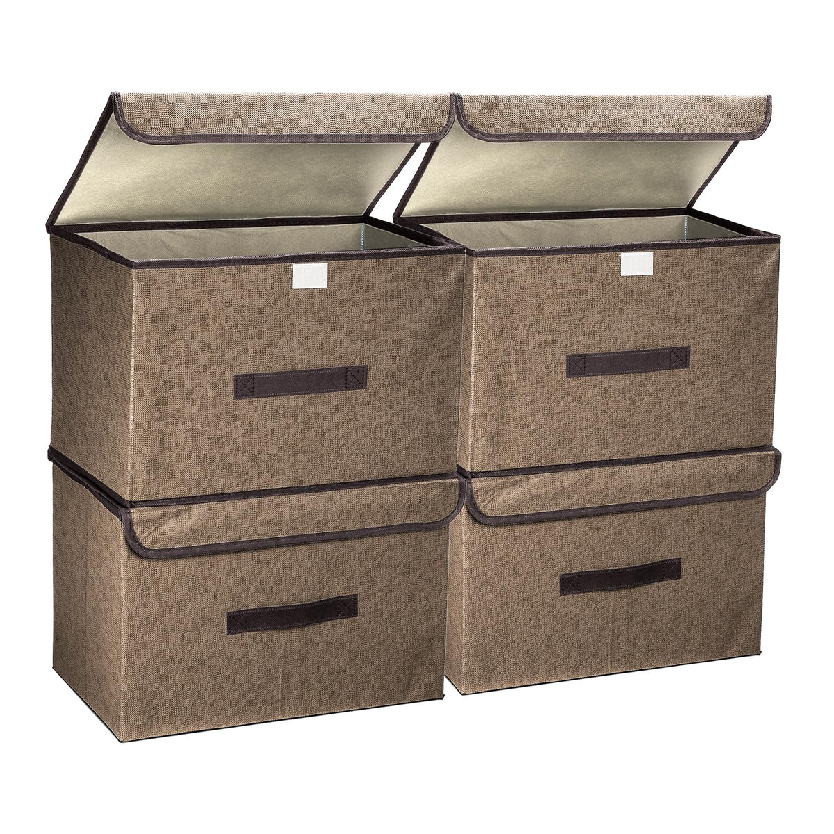 PATIKIL Fabric Collapsible Storage Bin 14.2 x 9.1 x 9.4 Inch, 4 Pcs Foldable Storage Box Cube with Lids and Handle Organizer Con
