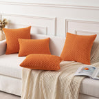 Kevin Textile Pack Of 2 Corduroy Decorative Throw Pillow Covers 18X18 Inch Soft Boho Striped Pillow Covers Modern Farmhouse Home Decor For Spring Sofa Living Room Couch Bed Orange