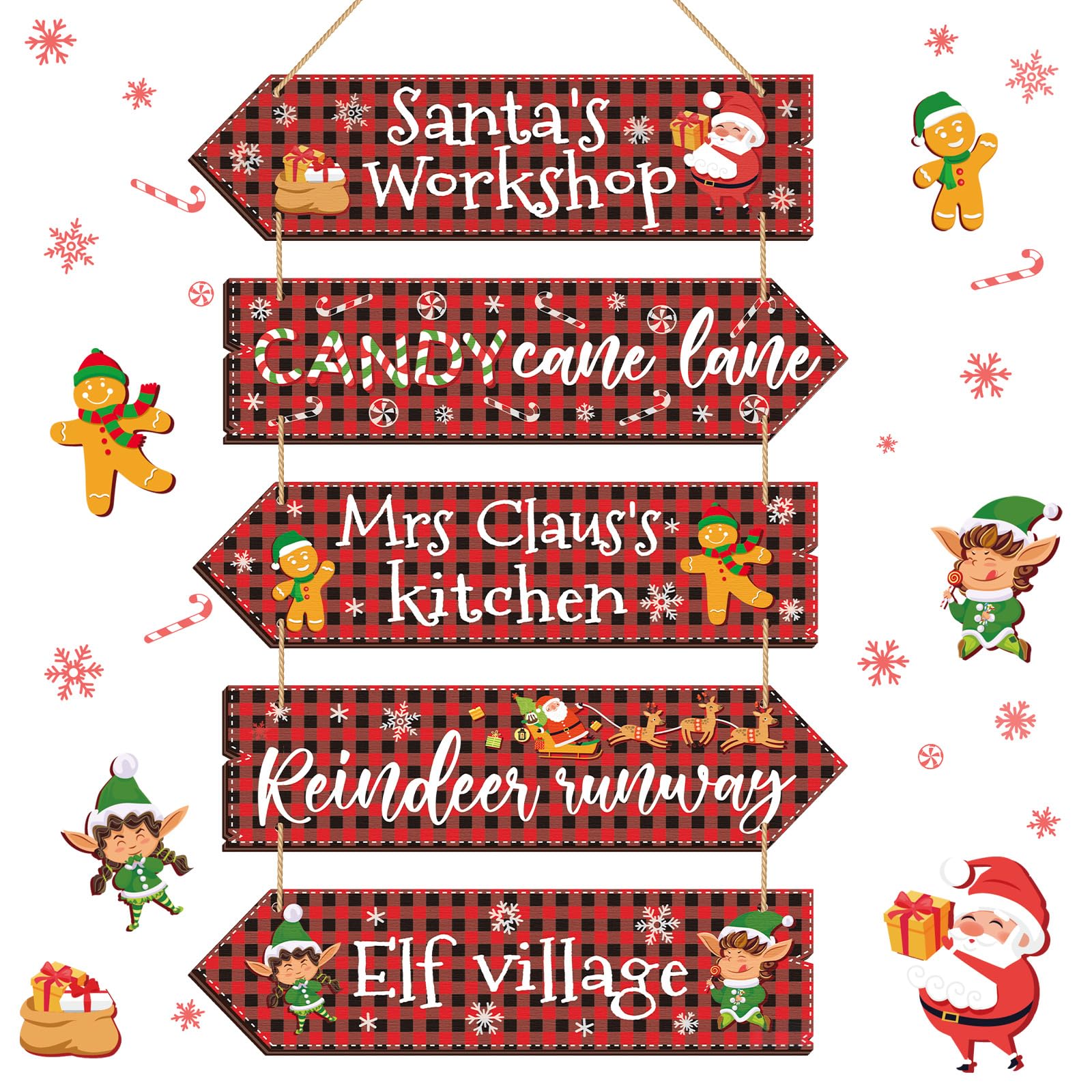 Wooden Christmas Sign Rustic Hanging Arrow Signs Christmas Party Directional Sign Gingerbread Wood Signs Home Decor Red Santas 
