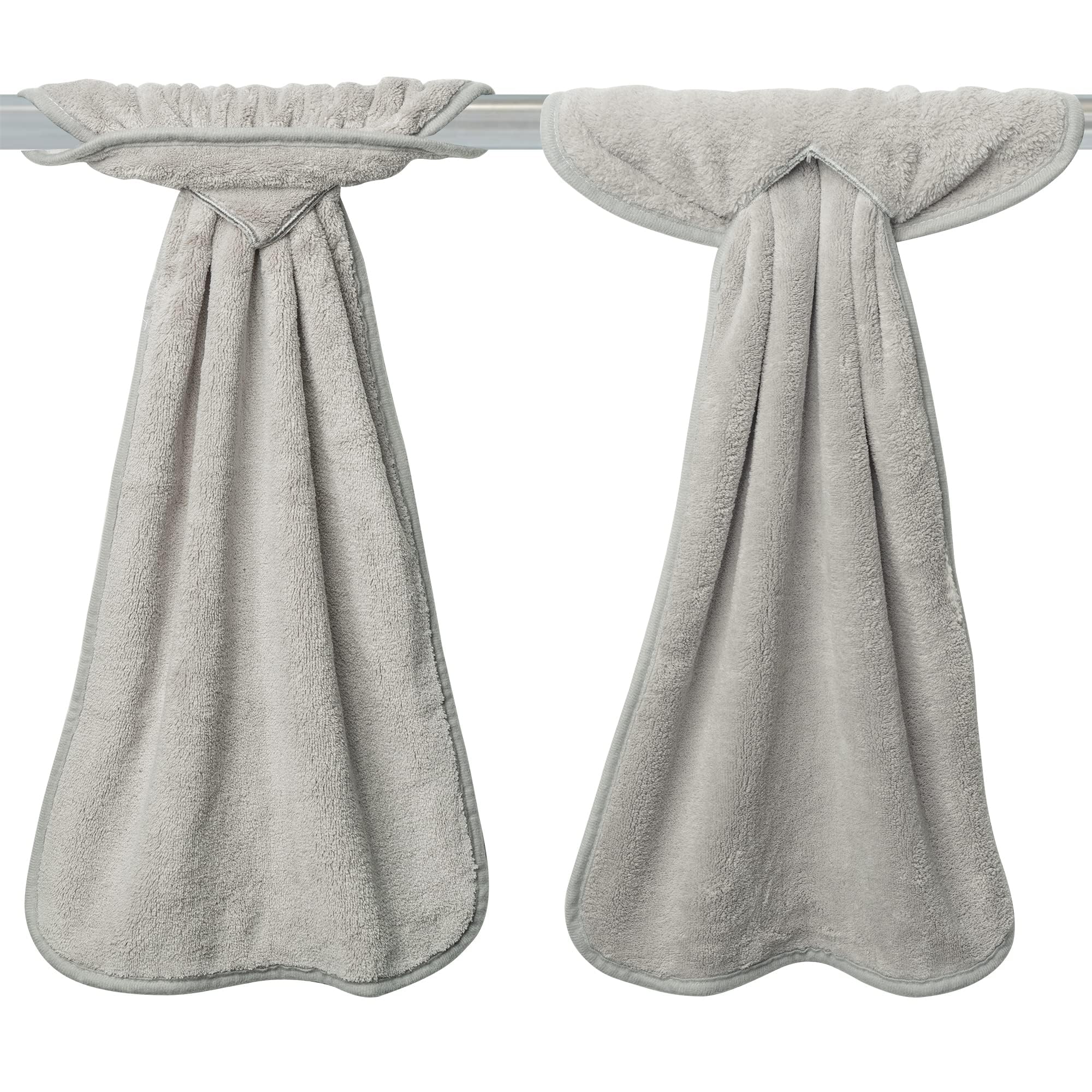 R HORSE 4Pcs Grey Hand Towels with Hanging Loops, Absorbent Coral Fleece Gray Kitchen Cleaning Dishcloth Soft Thick Oven Dish Cl