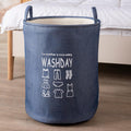 HOKIPO  Cotton, Linen Folding Laundry Basket for Clothes, Round Collapsible Storage Basket  43 Ltr, Blue (AR2650), 35cm, 35cm