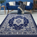 Antep Rugs Alfombras Oriental Traditional 5x7 Non-Skid (Non-Slip) Low Profile Pile Rubber Backing Indoor Area Rugs (Navy Blue, 5