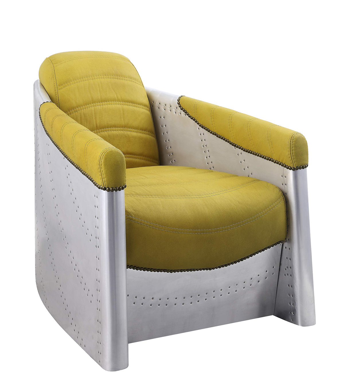 Brancaster Accent Chair In Yellow Top Grain Leather & Aluminum