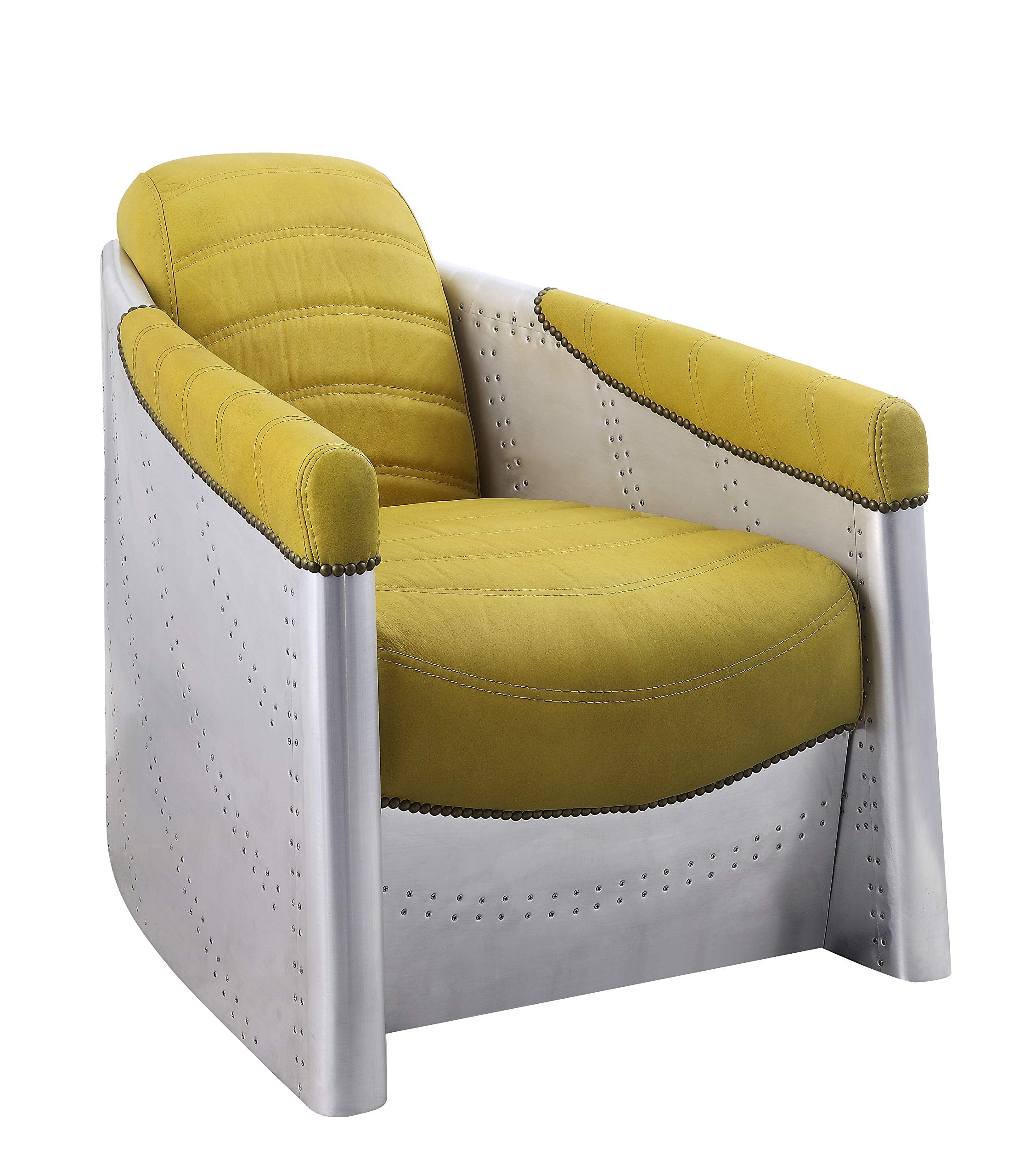 Brancaster Accent Chair in Yellow Top Grain Leather & Aluminum