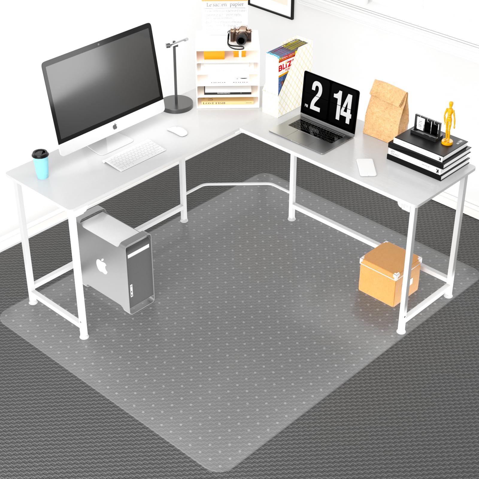 Office Chair Mat For Carpeted Floor, 63'X51' Clear Desk Chair Mat For Carpet Large Protector Floor Mat On Low Pile Carpets, Ea
