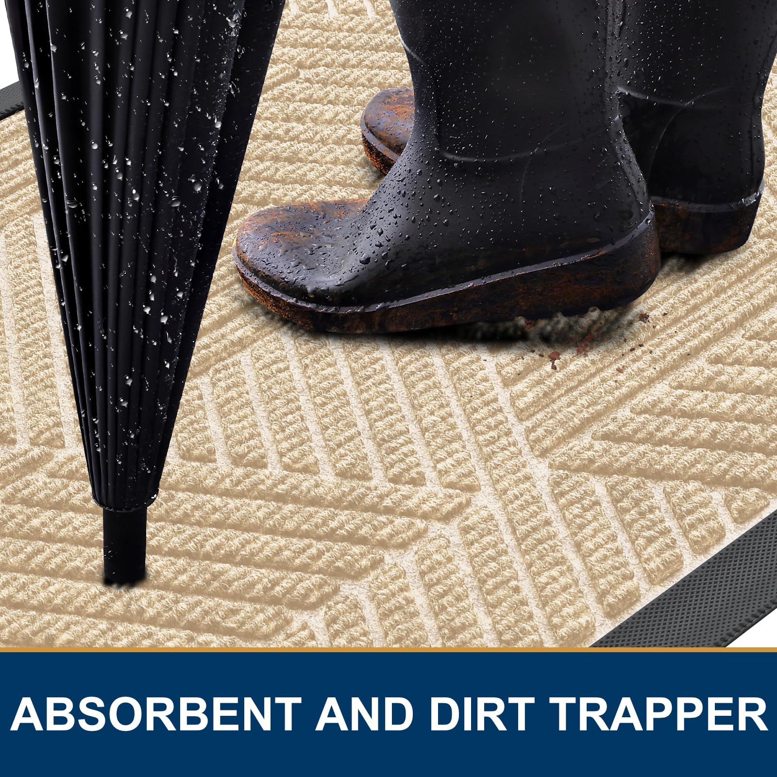 Smiry Front Door Mat Outside Entrance, Heavy Duty Sturdy Natural Rubber Doormat, Trap Dirt And Moisture, Easy Clean Low Profile Welcome Floor Mats For Indoor Outdoor Entry, 29.5X17 Inch, Beige