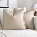 Miulee Pillow Covers Boho Farmhouse 22X22 Set Of 2 Decorative Beige Couch Pillow Covers With Fringe Chic Cotton Throw Pillows Home Decor Accents For Cushion Sof Bed Living Room