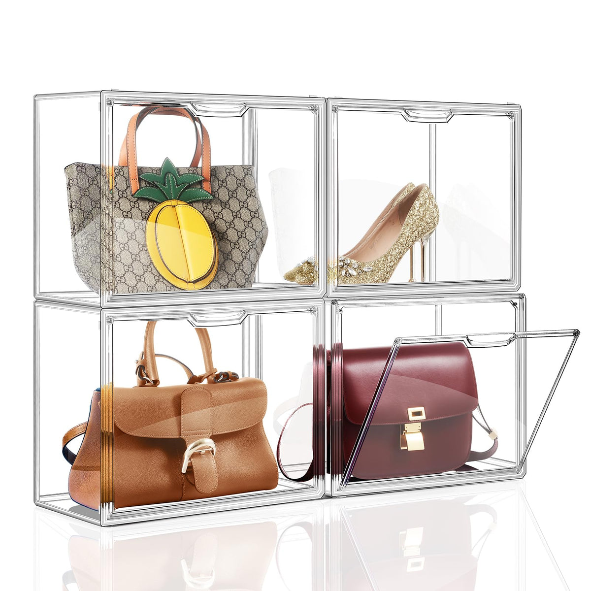 Starogegc Purse Organizer For Closet, 4Pack Clear Stackable Storage Bins, Closet Organizers And Storage, Acrylic Display Case Wi
