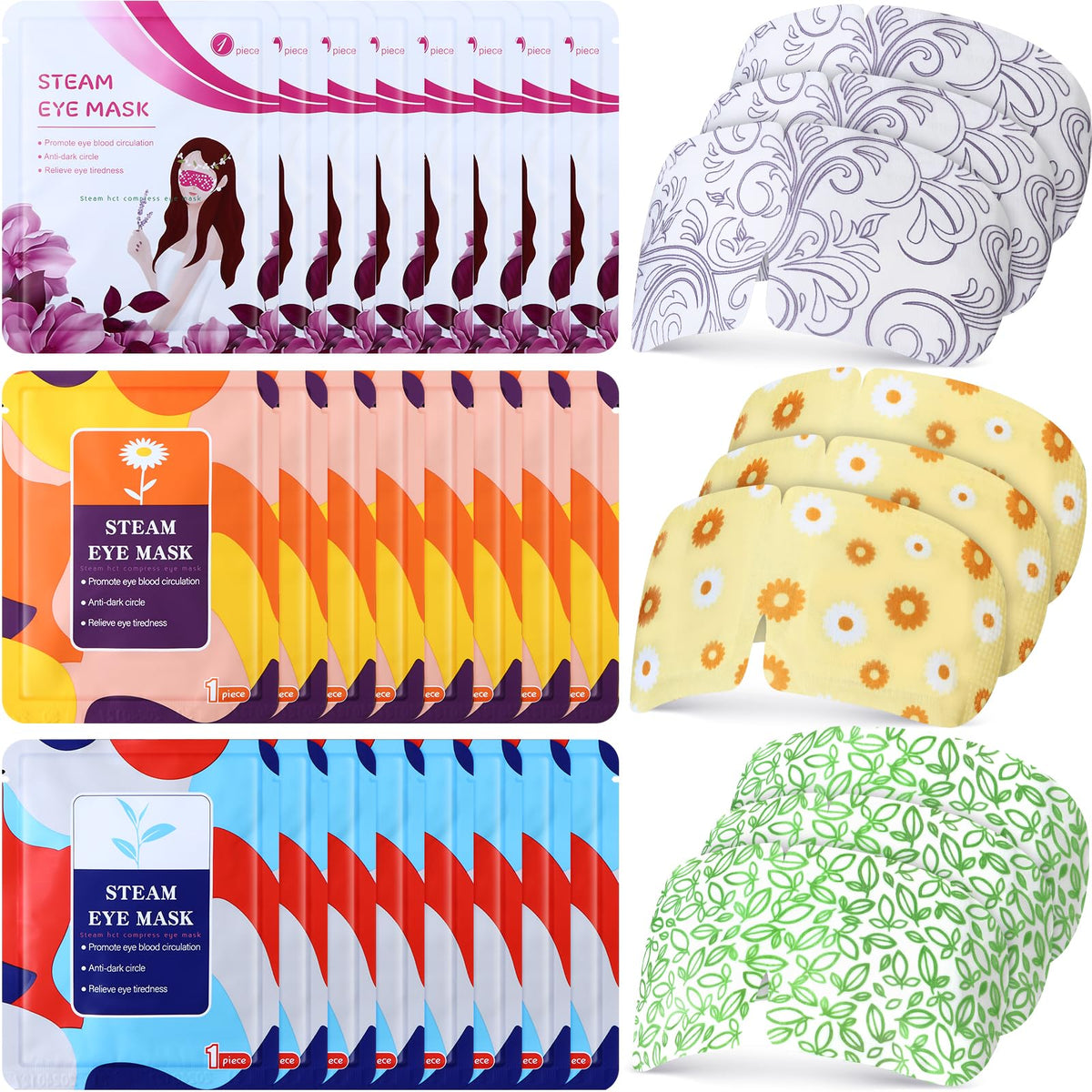 Silicherry 48 Packs Steam Eye Mask Disposable Self Heating Eye Mask for Dry Eyes Spa Warm Sleep Eye Mask for Home Office Travel 