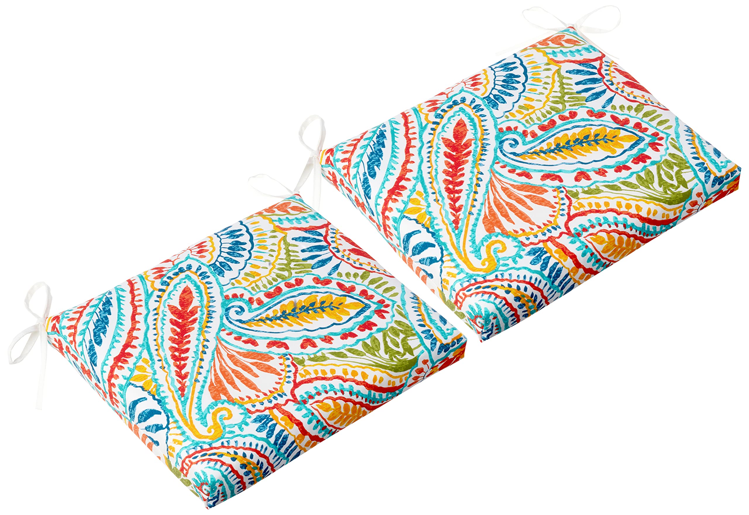 Pillow Perfect Paisley Indoor/Outdoor Square Corner Chair Seat Cushion With Ties, Plush Fiber Fill, Weather, And Fade Resistant,