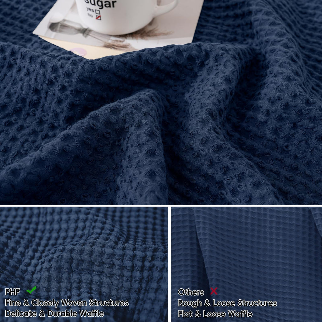 Phf 100% Cotton Waffle Weave Euro Shams 26' X 26', No Filling, 2 Pack Elegant Home Decorative Euro Throw Pillow Covers For Bed Couch Sofa, Dark Navy