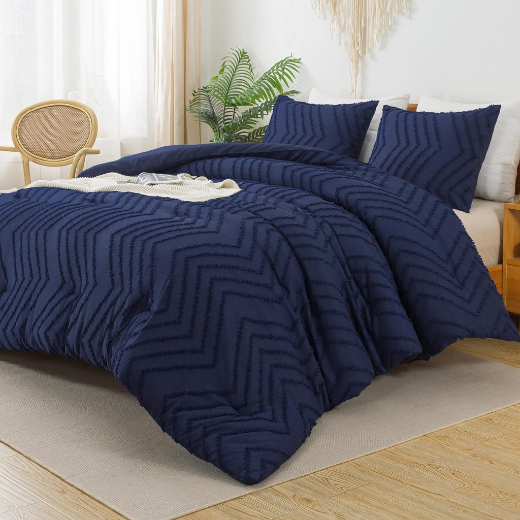 Litanika Navy Blue King Comforter Set, 3 Pieces Lightweight Tufted Bedding Sets, Down Alternative Comforter Fluffy Bed Set Gift