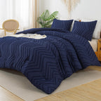 Litanika Navy Blue King Comforter Set, 3 Pieces Lightweight Tufted Bedding Sets, Down Alternative Comforter Fluffy Bed Set Gift