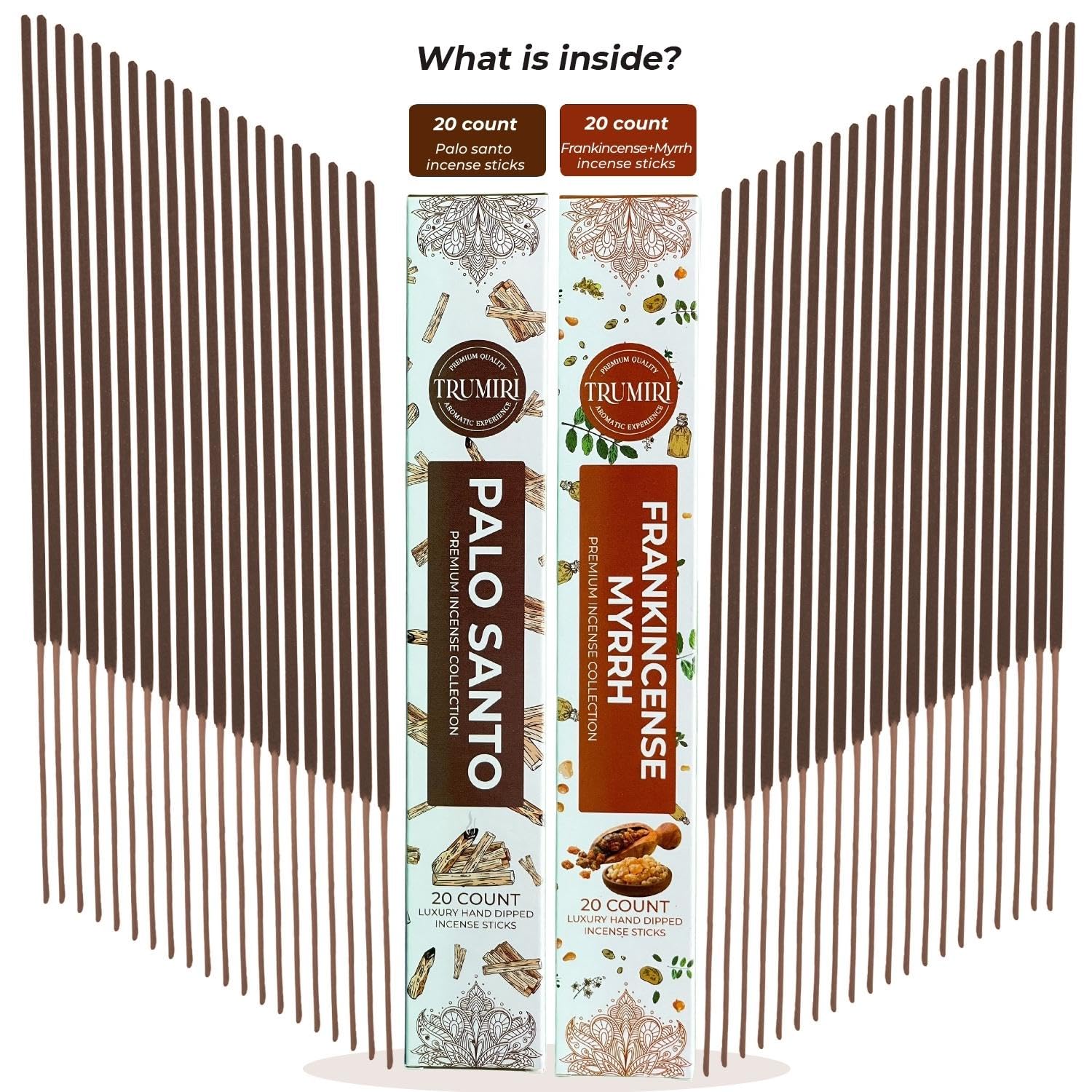Trumiri Incense Sticks - Combo Pack Of 40 Insence-Sticks - 20 Palo Santo + 20 Frankincense Myrrh - Insenses - Insents - Incents