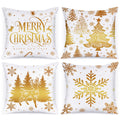 Lanpn 18X18 Gold Christmas Pillow Covers Set Of 4, Christmas Decorations Pillowcase, Winter Decorative Pillow Case, Merry Christ