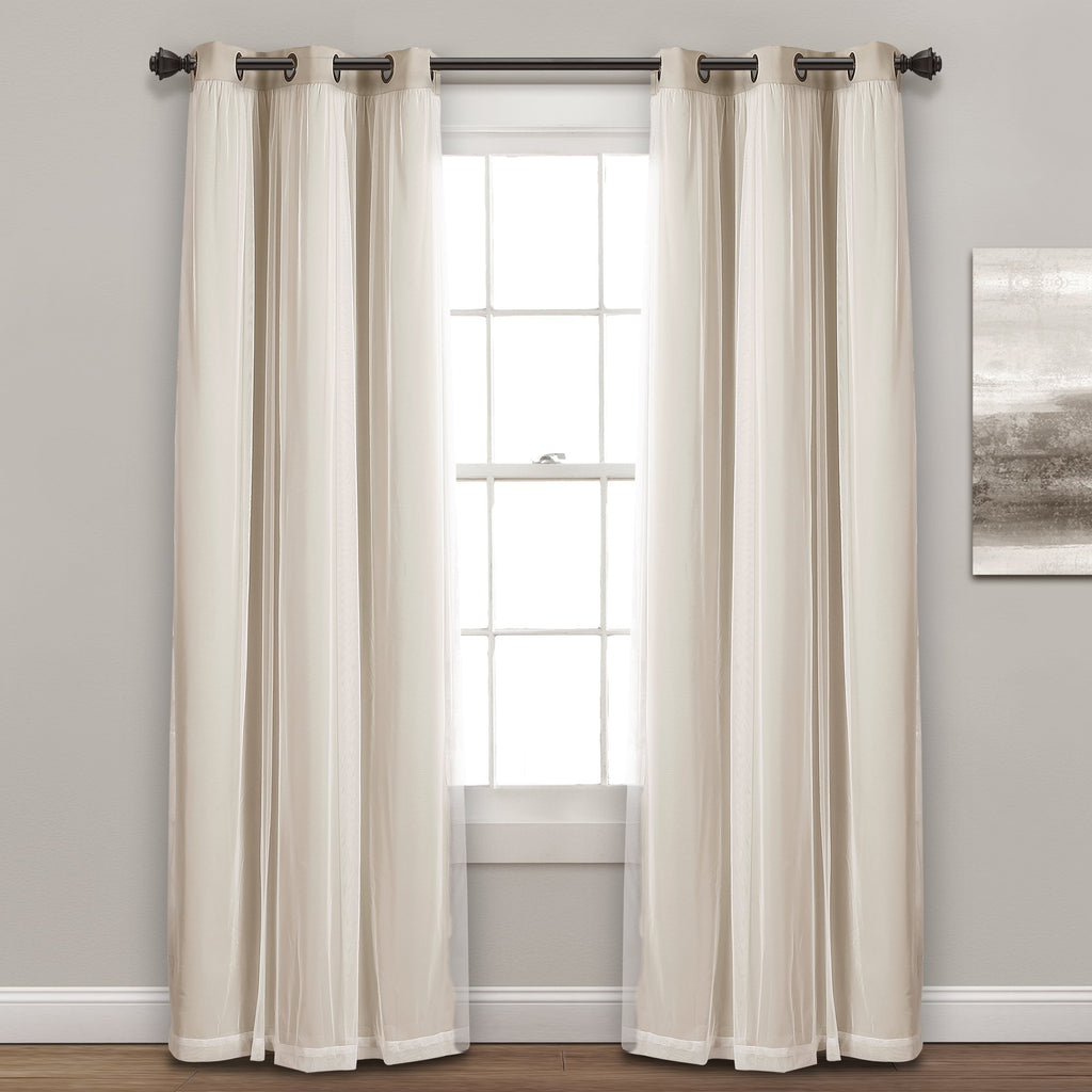 Lush Decor Sheer Grommet Curtains With Insulated Blackout Lining, Window Curtain Panels, Pair, 38''W X 84''L, Wheat - Curtain Wi