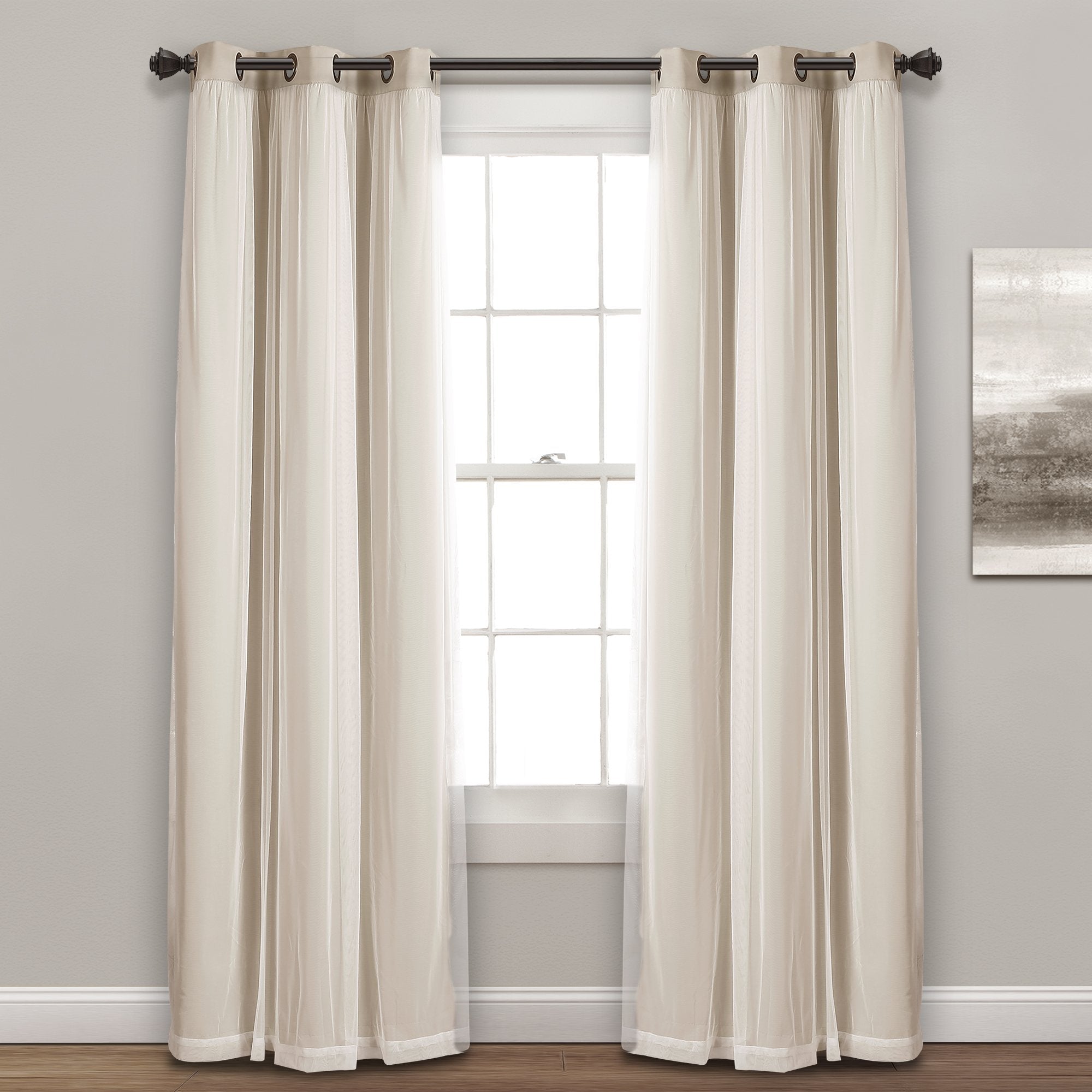 Lush Decor Sheer Grommet Curtains With Insulated Blackout Lining, Window Curtain Panels, Pair, 38''W X 84''L, Wheat - Curtain Wi