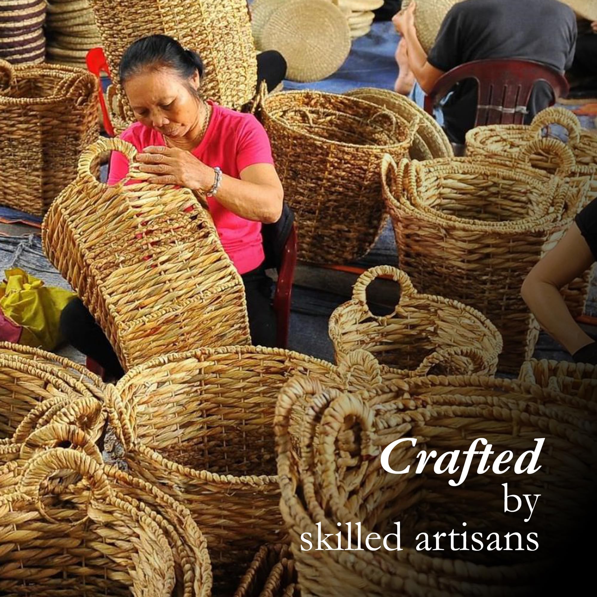 Homestead Water Hyacinth Storage Baskets, Rectangular Wicker Baskets For Bedroom, Living Room, Bathroom, Shelves - Set Of 3