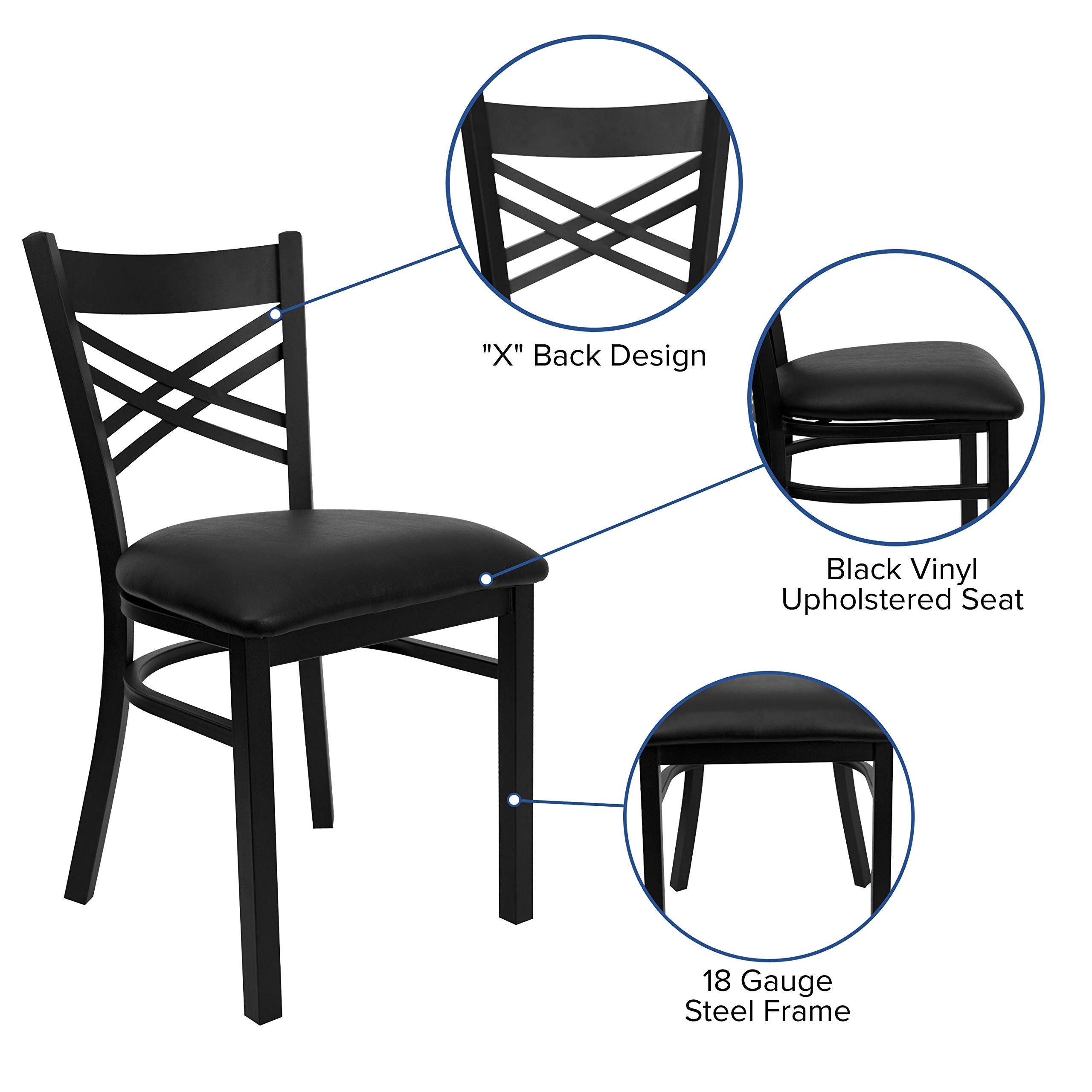 Flash Furniture Hercules Series &quot;X&quot; Back Metal Restaurant Chair, Modern Upholstered Armless Dining Chair For Restaurants And Kitchens, Black