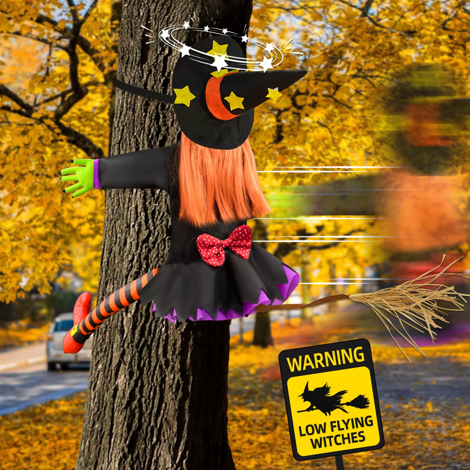 Crashing Witch D  Cor For Halloween Decorations Clearance Outdoor Witch Props Ornaments, Hanging Into Tree/Porch Pole/Door/Indoo